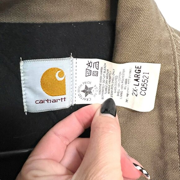 Vintage Carhartt Canvas Quilted Lined Chore Work Jacket Size 2XL Beige Workwear - Picture 7 of 10